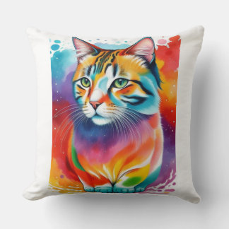 Multi Coloured Abstract Cat Artwork Cushion