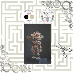 Multi coloured abstract robot decoupage  tissue paper