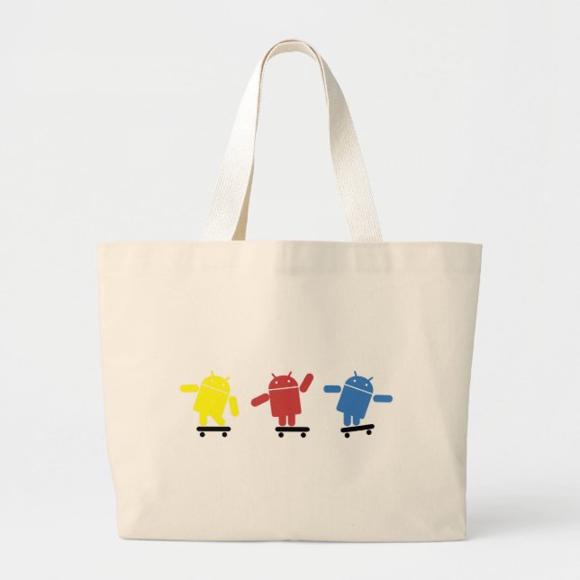 Multi Coloured Android Skateboarder Large Tote Bag (Front)