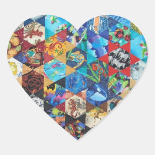 Multi Coloured Arts Pattern Heart Sticker