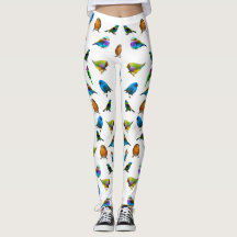 Multi-coloured Birds on White Leggings