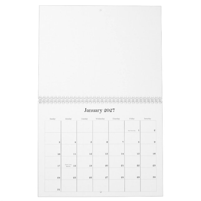 Multi-coloured Black & Wh Backgrounds on a Calenda Calendar (Jan 2027)