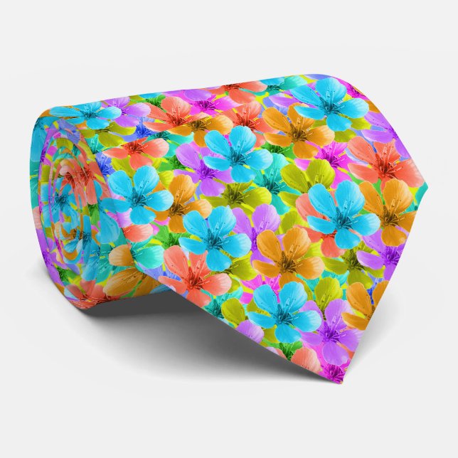 Multi Coloured Blossoms, Neck Tie (Rolled)