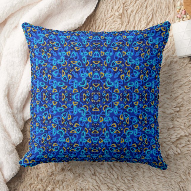 Multi-coloured blue ornament abstract cushion (Blanket)