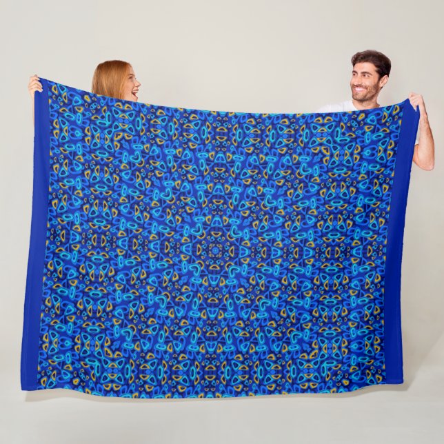 Multi-coloured blue ornament abstract fleece blanket (In Situ)