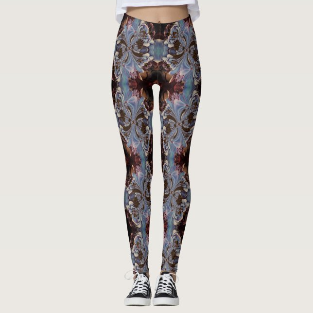Multi-coloured Boho Fractal Art Pattern Leggings (Front)