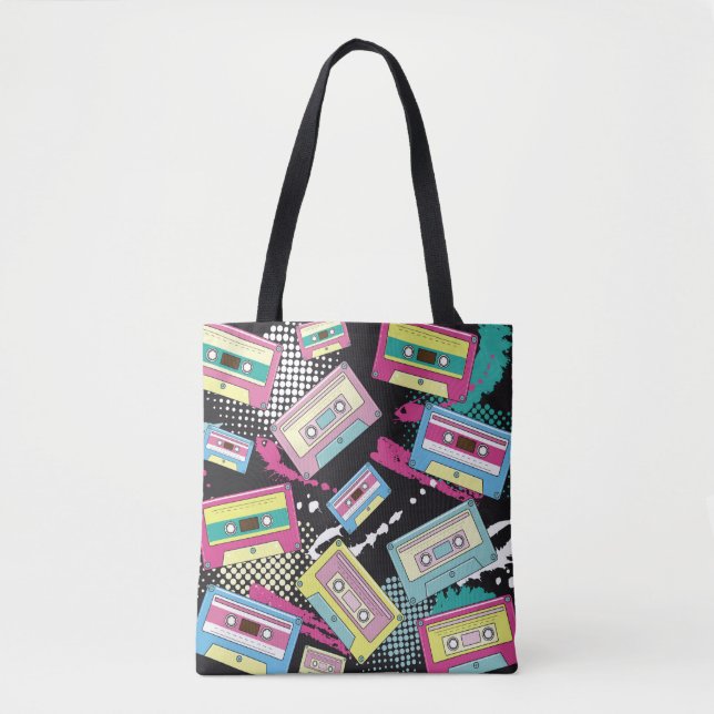 Multi Coloured cassettes on a black background sea Tote Bag (Front)