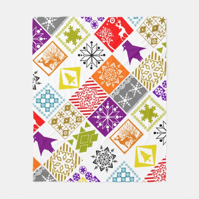 Multi-coloured Christmas Fleece Blanket (Front)