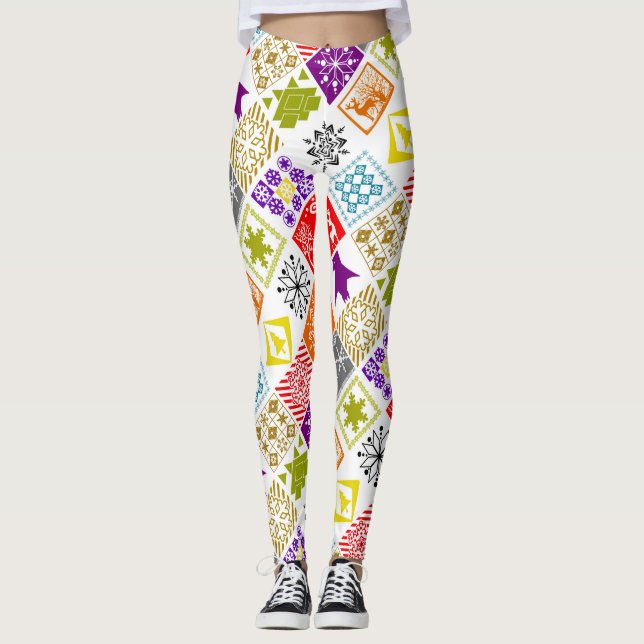 Multi-coloured Christmas Leggings (Front)