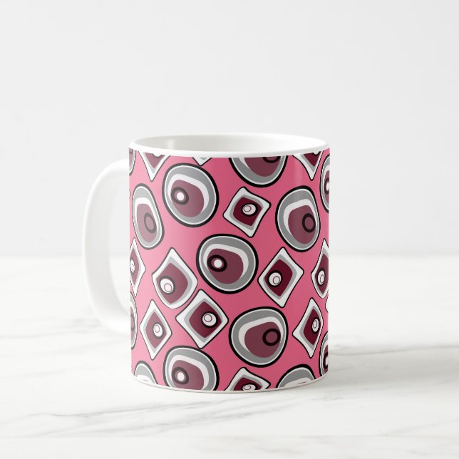 Multi-coloured circles and rings retro sixties coffee mug (Front Left)