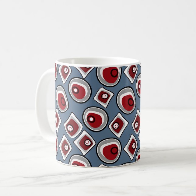 Multi-coloured circles and rings retro sixties coffee mug (Front Left)