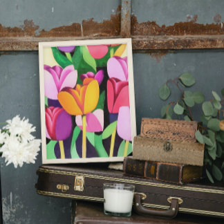 Multi-Coloured Colourful Tulips Abstract Art Poster