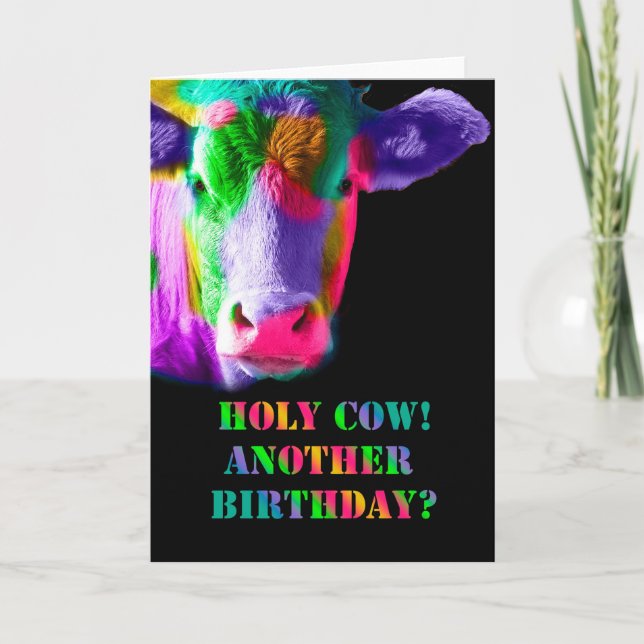 Multi coloured Cow Holy cow birthday card (Front)