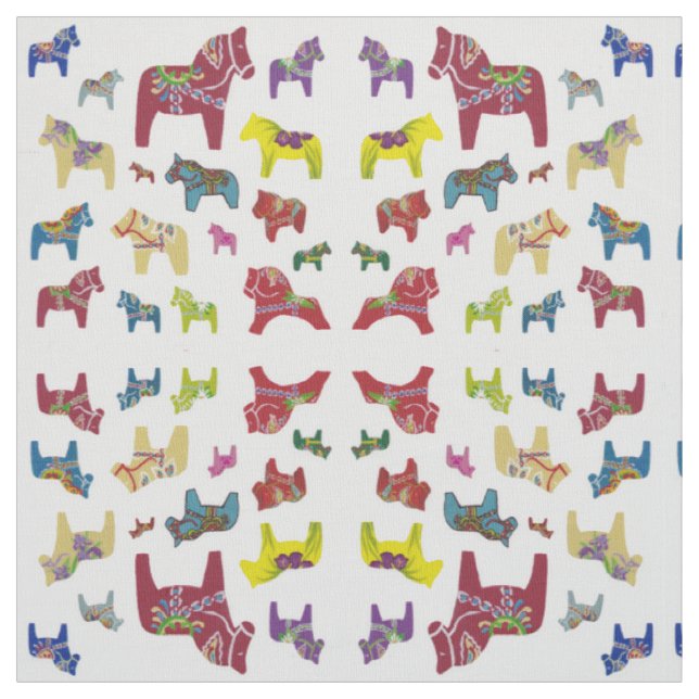 Multi-coloured Dala Horses Fabric (Swatch)