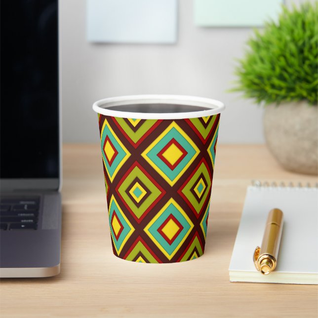 Multi-Coloured Diagonal Stripes Paper Cups (Insitu)