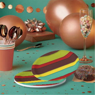 Multi-Coloured Diagonal Stripes Paper Plate