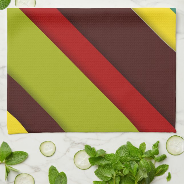 Multi-Coloured Diagonal Stripes Tea Towel (Folded)