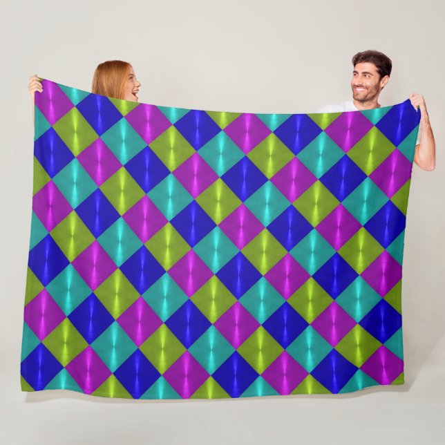 Multi Coloured Diamond Pattern Fleece Blanket (In Situ)