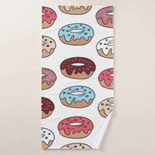 Multi-coloured doughnuts hand drawn seamless patte bath towel