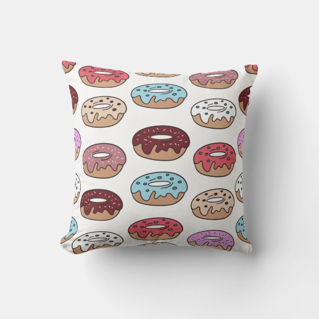 Multi-coloured doughnuts hand drawn seamless patte cushion (Front)