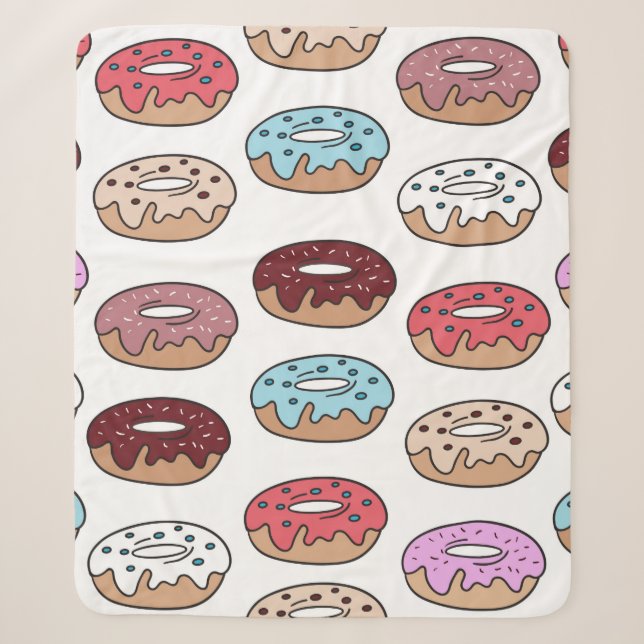 Multi-coloured doughnuts hand drawn seamless patte sherpa blanket (Front)