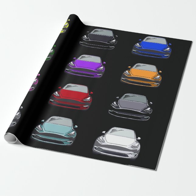 Multi Coloured Electric Vehicle SUV Car Black Wrapping Paper (Unrolled)