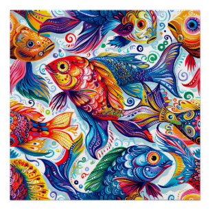 Multi-coloured Fish Pattern Poster