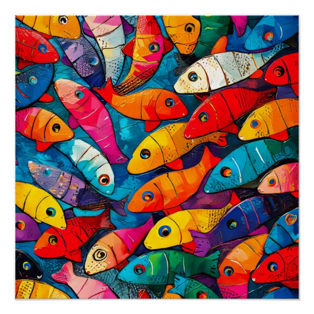 Multi-coloured Fish Pattern Poster (Front)
