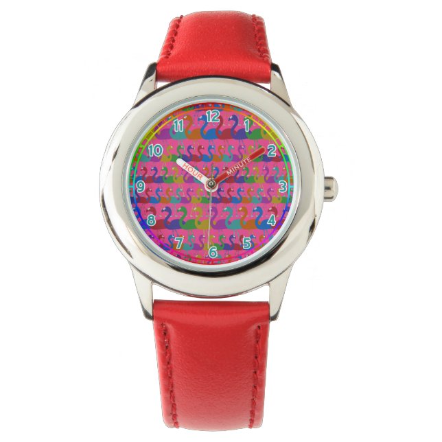 Multi-Coloured Flamingo Wrist Watch (Front)