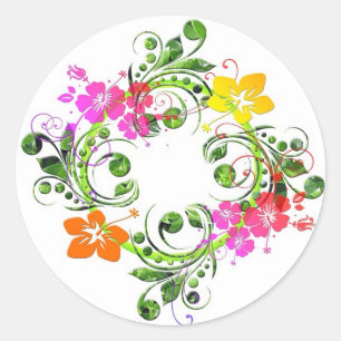 Multi coloured floral design classic round sticker