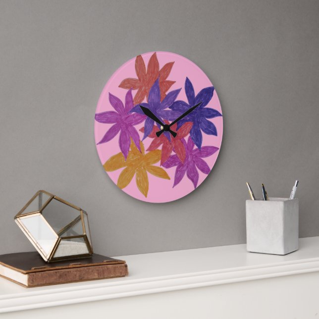 Multi-Coloured Flower  Large Clock (Office)