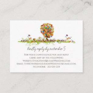 Multi Coloured Flower Love Tree RSVP Enclosure Card