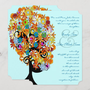 Multi Coloured Flower Love Tree Wedding Invitatio Invitation