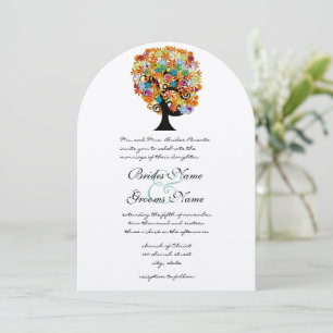 Multi Coloured Flower Love Tree Wedding Invitatio Invitation
