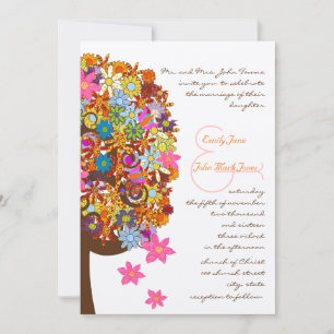 Multi Coloured Flower Love Tree Wedding Invitatio Invitation