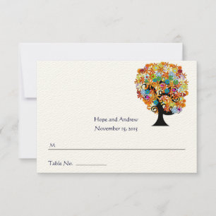 Multi Coloured Flower  Love Tree Wedding Place Car Invitation