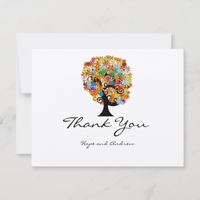 Multi Coloured Flower LoveTree Wedding Thank You (Front)