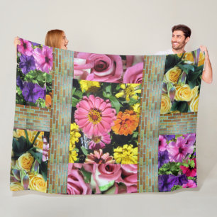 Multi-Coloured Flowers Fleece Blanket