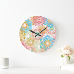 Multi-Coloured Flowers Wall Clock