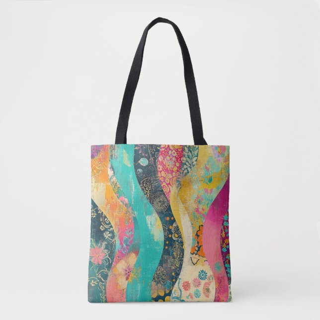 Multi-Coloured Flowers Wave Tote Bag (Front)