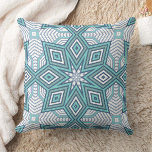 Multi-coloured geometric pattern retro cushion