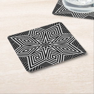 Multi-coloured geometric pattern retro square paper coaster