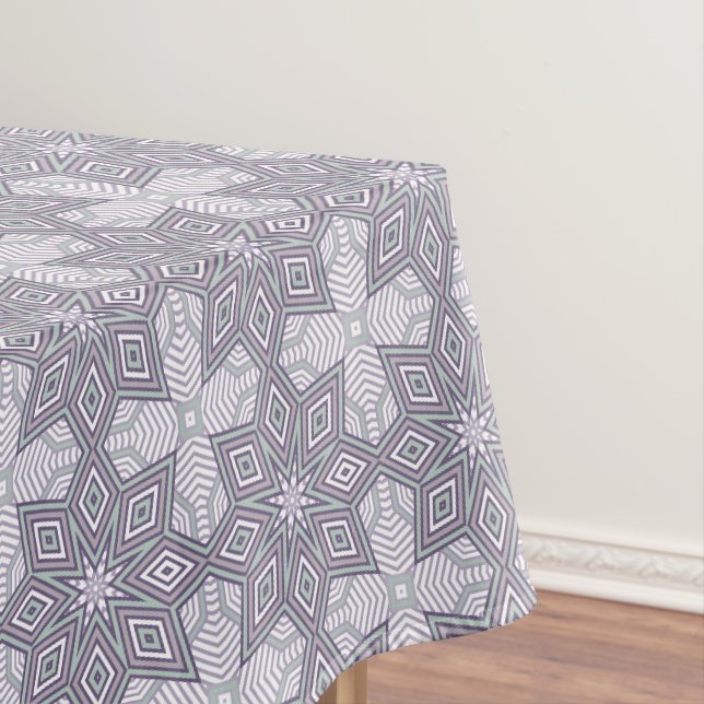 Multi-coloured geometric pattern retro tablecloth (In Situ)