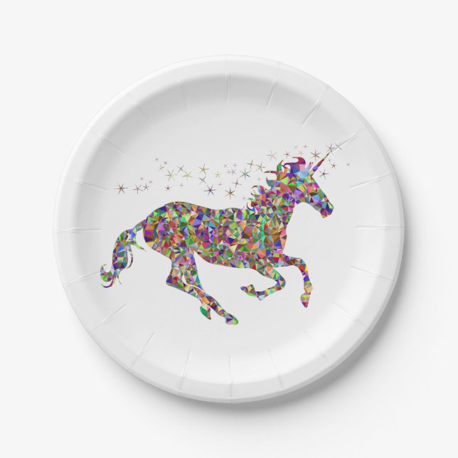 Multi-coloured Gold Stars Unicorn Mythical Horse Paper Plate (Front)