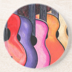 Multi Coloured Guitars Sandstone Coaster Set