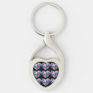 Multi Coloured Heart Paint on Wood Key Ring