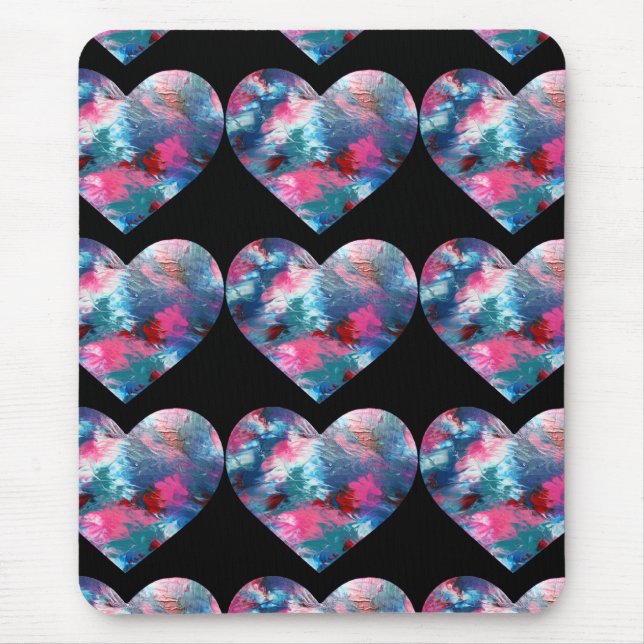 Multi Coloured Heart Paint on Wood Mouse Pad (Front)