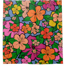 Multi-coloured Hibiscus Flowers Shower Curtain