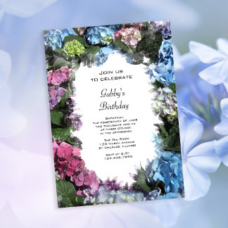 Multi Coloured Hydrangeas Birthday Party Invitation