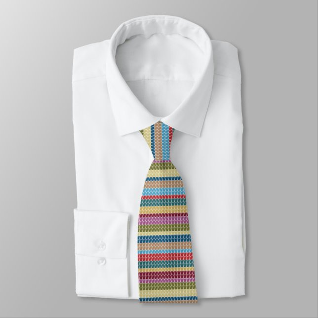 Multi-Coloured Knitted Style Striped Tie (Tied)